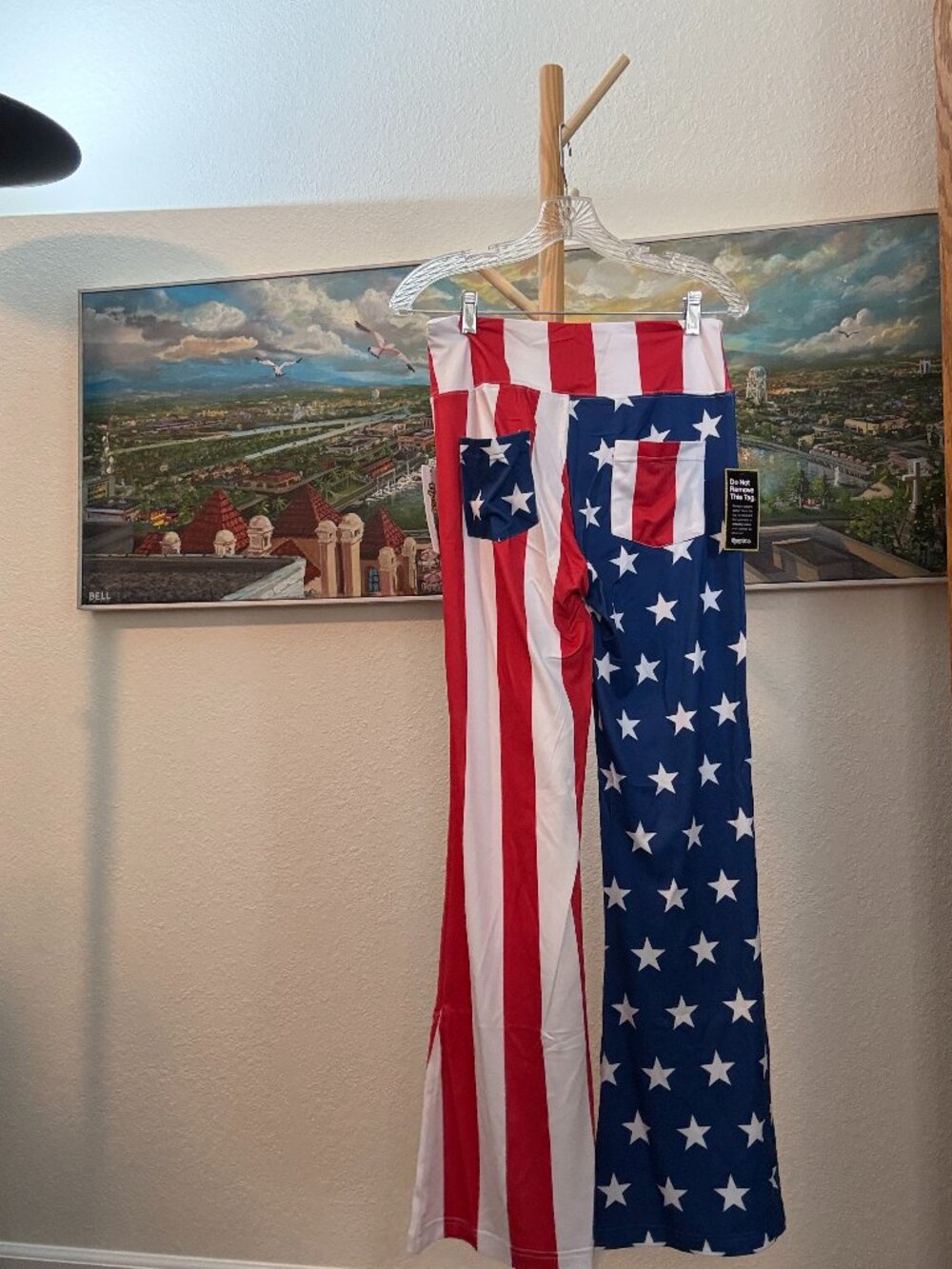 NWT Tipsy Elves American Flag Bell Bottom Flare Leggings Stars & Stripes XL